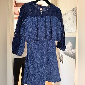 Navy Blue Lace Overlay Dress